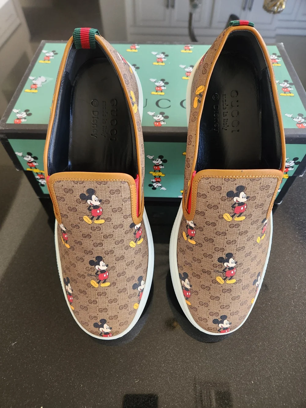 Authentic New Gucci Brown GG Mickey Mouse Slip-On Sneakers size G9/US9.5-10 - Picture 9 of 10